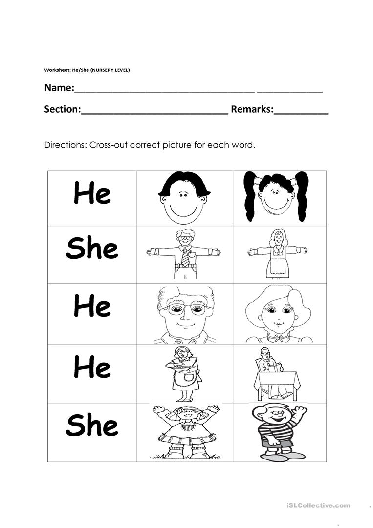 He And She Worksheet â Worksheets Samples